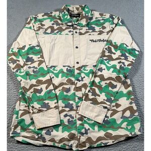 PINK DOLPHIN Shirt Mens Large Camo Green Beige Brown Gray Logo‎ Pocket Military